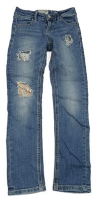 Modré skinny rifle s prošoupáním a flitry 