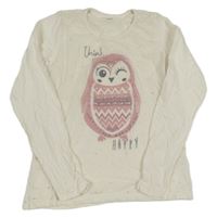 Smetanové triko se sovičkou a hvězdičkami a tylem YIGGA