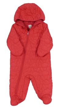 Jahodová šusťáková prošívaná lehká zateplená kombinéza s kapucí Bluezoo