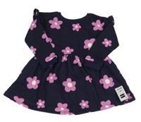 Nové - Tmavomodré teplákové šaty s kytičkami Dunnes 