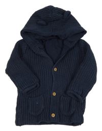 Tmavomodrý propínací podšitý svetr s kapucí George