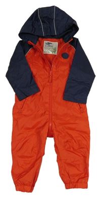 Tmavomodro-červená šusťáková podšitá kombinéza s nášivkou a kapucí Mothercare