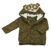 Hnědý melírovaný propínací svetr s kapucí Benetton