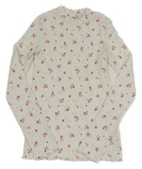 Bílé žebrované triko s kytičkami Y.F.K.