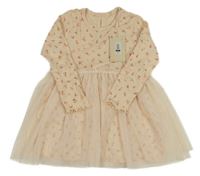 Nové - Meruňkové bavlněno/tylové šaty s květinami Leigh Tucker