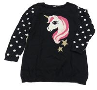 Černo-puntíkaté pletené šaty s jednorožcem Dopodopo