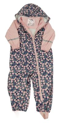 Tmavomodro-světlerůžová květovaná nepromokavá kombinéza s kapucí Lupilu