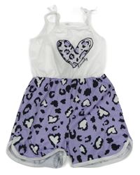 Bílo-lila-leopardí kraťasový oveal se srdcem 