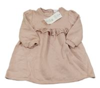 Nové - pudrové teplákové šaty s volánkem s madeirou F&F