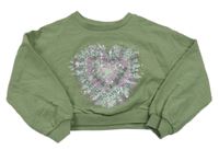 Khaki oversize mikina se srdcem a flitry Next