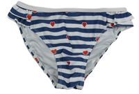 Tmavomodro-bílé pruhované plavkové kalhoty se srdíčky 