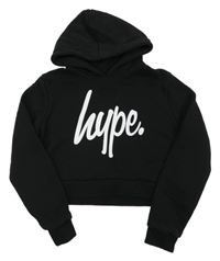 Černá crop mikina s nápisem a kapucí Hype