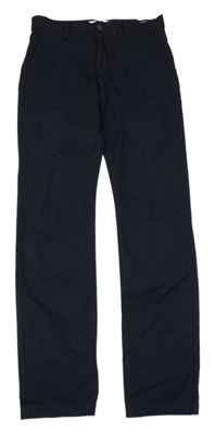 Tmavomodré plátěné skinny fit kalhoty H&M