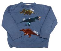 Tmavomodrý svetr s dinosaury z flitrů H&M