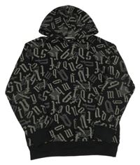 Černo-šedá mikina s nápisy a kapucí Terranova 