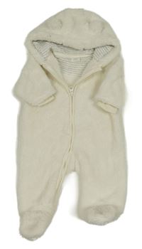 Smetanová chlupatá kombinéza s kapucí Next 