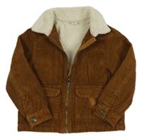 Hnědá manšestrová zateplená bunda s kožíškem TU 