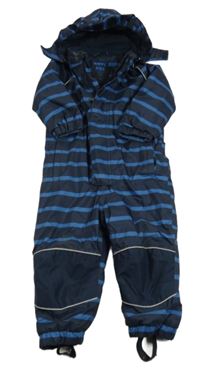 Tmavomodro-modrá pruhovaná šusťáková zimní kombinéza s kapucí Tchibo