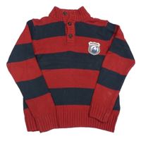 Červeno-tmavomodrý pruhovaný svetr s vlkem Pepperts