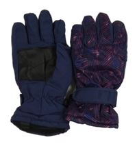 Tmavomodro-vínové vzorované šusťákové lyžařské rukavice Crivit 