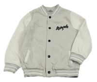 Šedo-bílá baseballová mikina s nápisem Tu