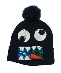 Tmavomodrá pletená čepice s příšerkou z flitrů H&M