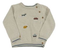 Smetanový svetr s auty a zvířátky Nutmeg