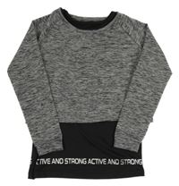 Šedé melírované sportovní crop triko se všitým topem 