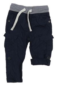 Tmavomodré plátěné rolovací cargo kalhoty Topomini