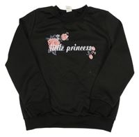 Černá mikina s květy a nápisem 