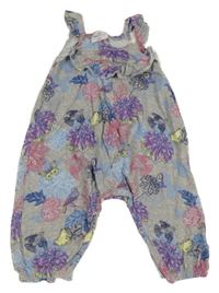 Šedé laclové tepláky s květy a ptáčky Topomini