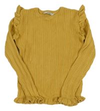 Okrový žebrovaný svetr s volánky George 