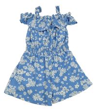 Modrý kytičkovaný letní overal s volnými rameny River Island 