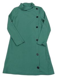 Zelené žebrované šaty s knoflíčky a rolákem 