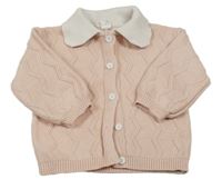 Broskvový vzorovaný propínací svetr s límečkem Shein