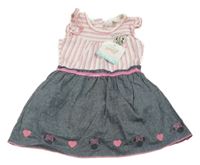 Nové - Modro-pruhované plátěno/bavlněné šaty s Minnií Disney