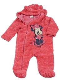 Růžová chlupatá podšitá kombinéza s Minnií a kapucí Disney