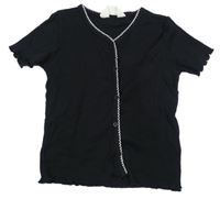 Černé žebrované crop tričko s knoflíčky H&M