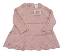 Světlerůžové svetrové šaty s květem Shabby chic