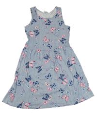 Modro-bílé pruhované bavlněné šaty s motýly H&M
