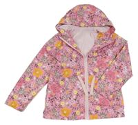 Světlerůžová šusťáková květovaná jarní bunda s kapucí Kids