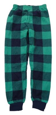 Zeleno-tmavomodré kostkované fleecové kalhoty Primark