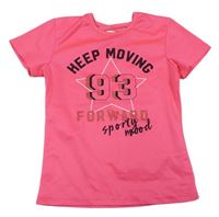 Křiklavě růžové sportovní tričko s nápisy a číslem 