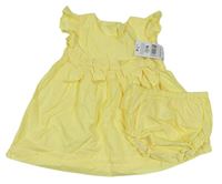 2Set - Žluté plátěné šaty s mašličkami a volánky + kalhotky na volánky Matalan