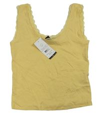 Žlutý žebrovaný crop top s krajkou New Look