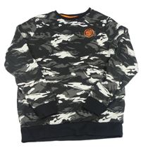 Černo-tmavošedo-bílo/světlešedá army mikina s krychlí a nápisy zn. F&F