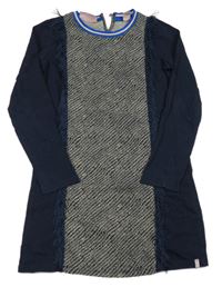 Tmavomodro-světlebéžové vzorované šaty s třásněmi SCOTCH&SODA