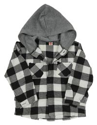 Černo-bílá kostkovaná košile s kapucí 