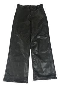 Černé široké koženkové kalhoty HEMA