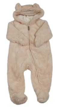 Světlerůžová kožešinová podšitá kombinéza s kapucí s oušky H&M